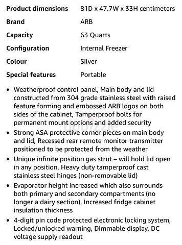 ARB Element 63Qts Fridge/Freezer 10810602 (ARB Elements Weatherproof 63 Quart Fridge)