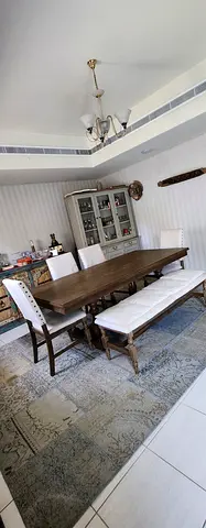 Solid Wood Dining Table with Benches and Chairs - Good Condition
