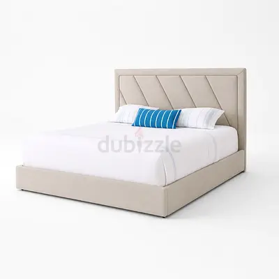 Beige Upholstered Queen Bed with medical mattress