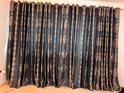 Damask Patterned Eyelet 4 Curtains in Grey and Gold