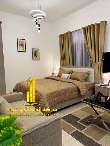 استوديو مطبخ شبة منفصل اطلالة مفتوحة مفروش للايجار الشهرى بعجمان - الروضة2 - شارع الشيخ عمار