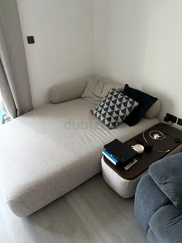 Great sofa with matching  side table + cushions
