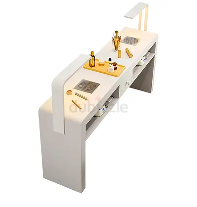 Double Nail Salon Table / Manicure Station with built in dust collectors and lamps