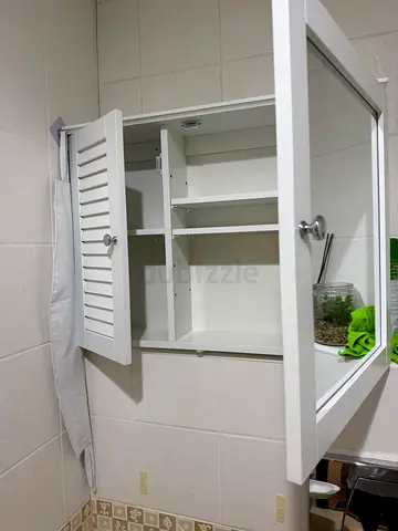 White Wall-Mounted Bathroom Cabinet with Mirror and Shelves