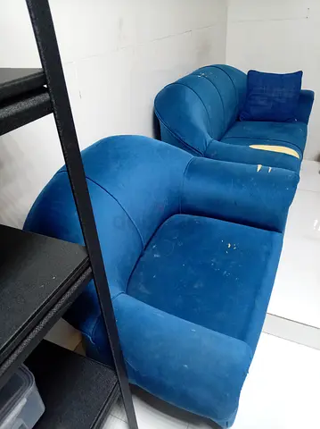 Blue Velvet 2-Seater Sofa - Used, Minor Tears, Comfortable