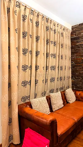 Beige patterned full-length blackout curtains - set of 2 (4 sets total available)