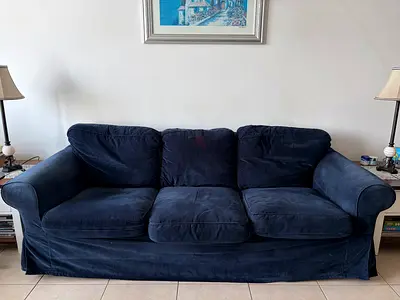Navy Blue 3-Seater Sofa – Comfortable & Spacious – Moving Sale