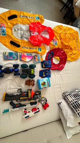 Mixed kids toys bundle – inflatables, blasters, vehicles, water toys, and action figures
