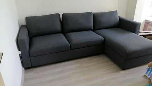 Gray L-shaped Fabric Sofa bed with Chaise - Good Condition