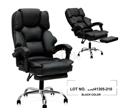Ergonomic Black Leather Office Chair with Footrest - Good Condition