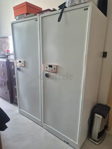 Two large metal storage cabinets - sturdy office/home use