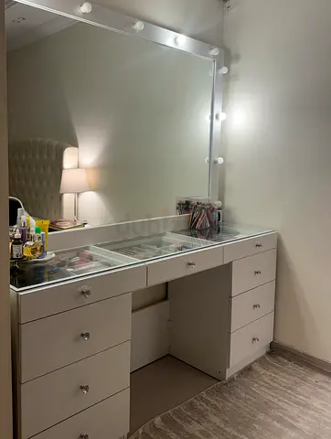 White vanity with lights