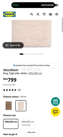 IKEA VOLLERSLEV High Pile Rug - White, 160x230 cm