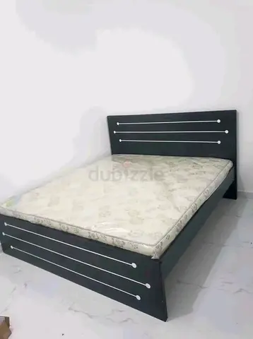 Wooden king size Bed Frame with Mattress - Dark Grey