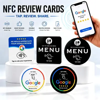 NFC Review & Menu Tap Cards (Waterproof NFC Tags) - google review - TripAdvisor - menu restaurants.