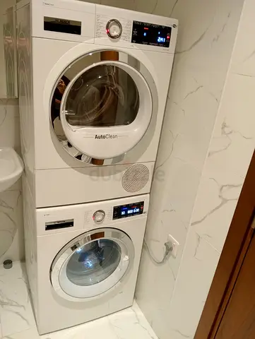 Stacked Bosch Series 8 Washer and Dryer with WiFi System- Good Working Condition