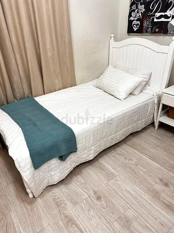 Single bed frame with mattress and bedside table - good condition