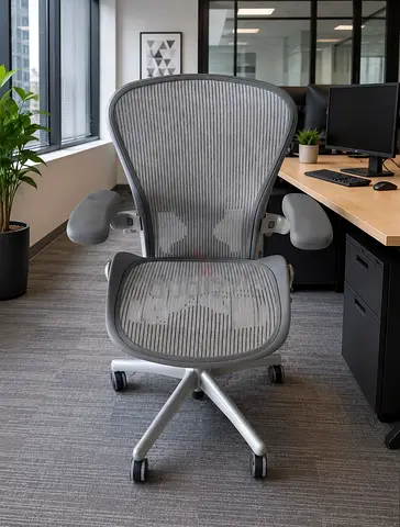 Herman Miller Ergonomic Grey Mesh Office Chair with Wheels