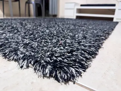 Black & Grey Shaggy Area Rug - Floor Mats Good Condition