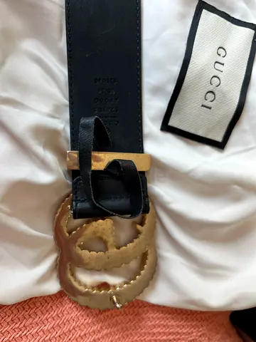Authentic Gucci Double G Black Leather Belt - Gold Buckle