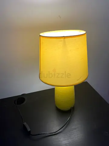 Yellow table lamp with fabric shade, gently used