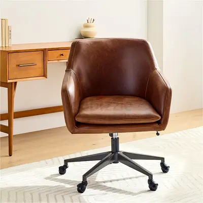 West elm Helvetica Leather Swivel Office Chair
