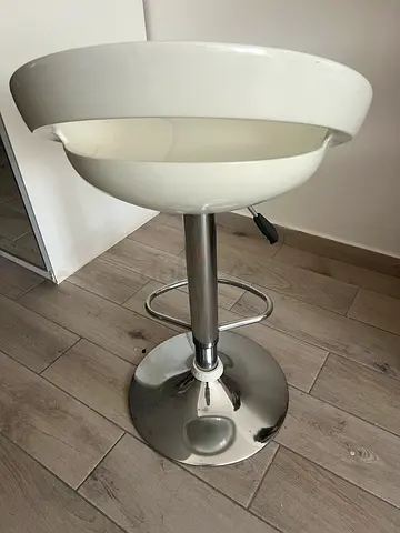 2 pieces of White adjustable modern bar stool with chrome base – good condition