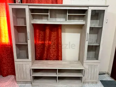 Light Grey Wooden Entertainment TV Unit with Storage Shelves