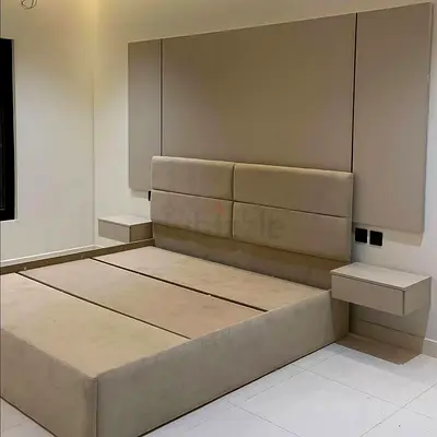 Upholstered King Bed Frame with Built