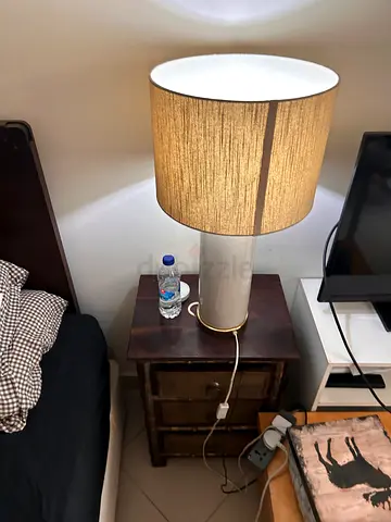 2XL Bedside table lamp with beige fabric shade and ceramic base 2pcs available