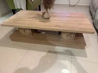 Light oak coffee table with storage drawers - good condition