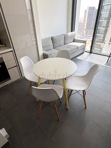 Dining Set - Round White Table + 4 Eames-Style Chairs, 8 Months Old