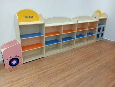 Children's Nursery Storage Shelving Unit - Bus Theme, 4-Section