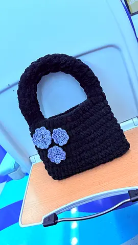 Handmade Black Crochet Mini Bag with Lavender Flower Accents