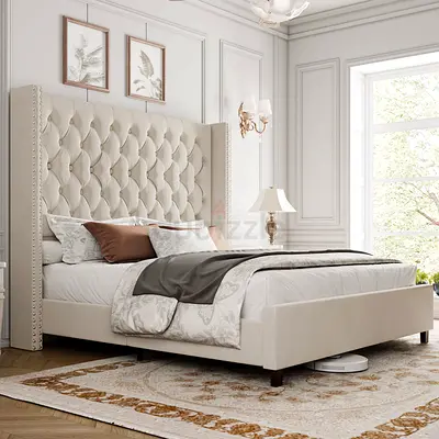Luxury Tufted High Headboard Queen Bed Frame