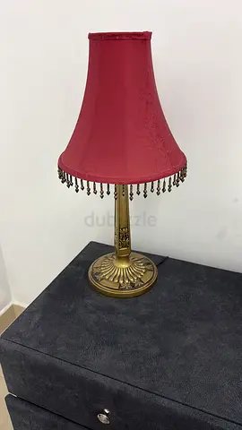 Brass Table Lamp with Red Fabric Shade