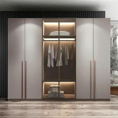 Large Modern Wardrobe/Armoire with Glass Display and LED Lighting