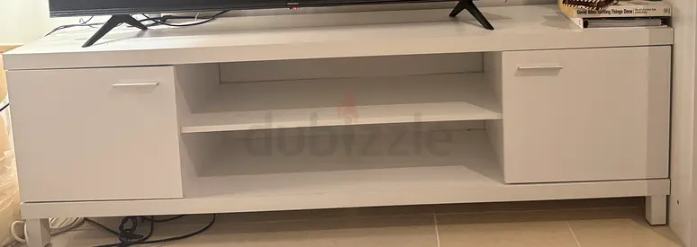 White TV Unit / Entertainment Cabinet - 2 Doors, Open Shelves