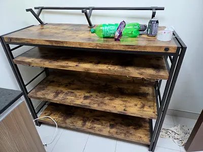 4-shelf Wooden Storage Unit with Metal Frame - Bar table