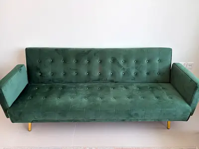 Green Velvet 3-Seater Sofa with Gold Legs - Good Condition