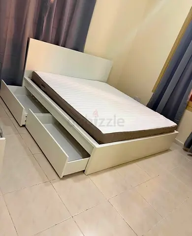 IKEA  Queen Size Bed + 2 Storage Drawers + Mattress