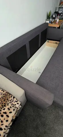 Grey fabric storage sofa bed - good condition