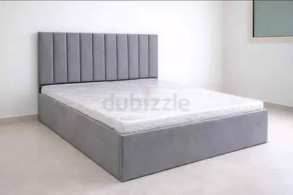 Grey Upholstered Double Bed Frame with Padded Headboard