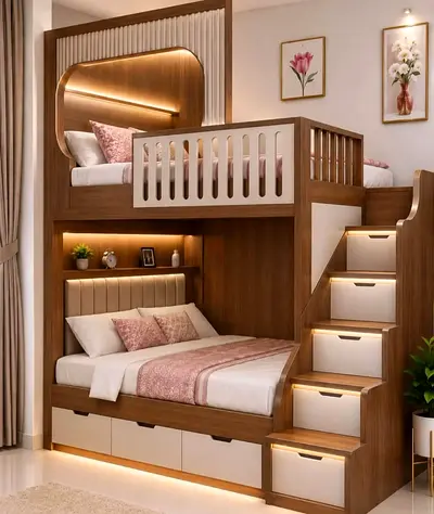 Bunk Bed with Storage Stairs — Modern Two-Level Bed
