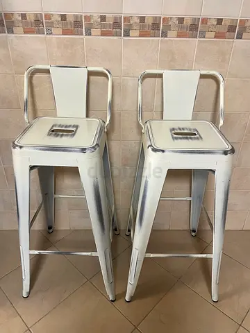Metal Counter Height Bar Stools, Industrial Style Kitchen Bar Chairs, Matte white, Low Back