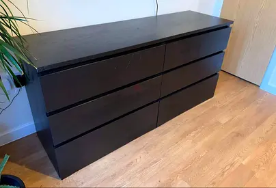 Black 6-Drawer Wide Dresser / Chest - Good Condition