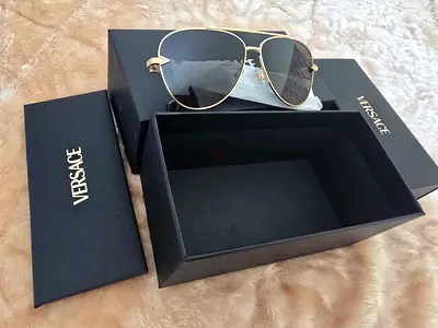 Versace Gold Pilot Sunglasses with Original Packaging