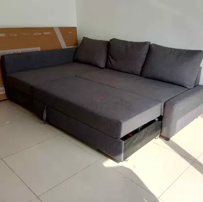 Gray L-shaped Sofa Bed with Storage, Good Condition