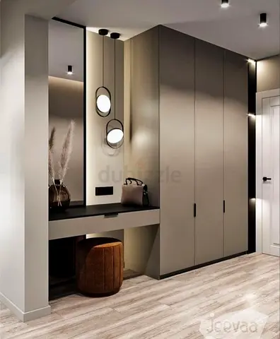 Modern matte-finish built-in wardrobe with vanity nook