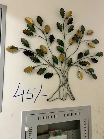 Metal wall art tree with green and gold leaves - decorative piece